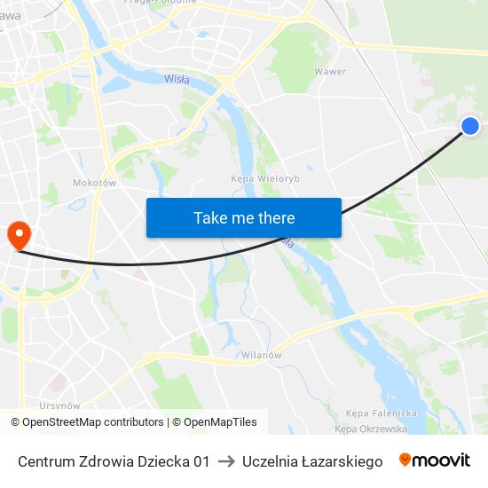 Centrum Zdrowia Dziecka 01 to Uczelnia Łazarskiego map