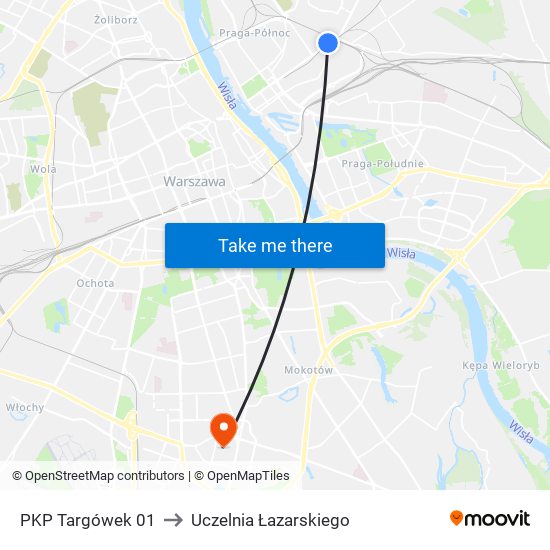 PKP Targówek to Uczelnia Łazarskiego map