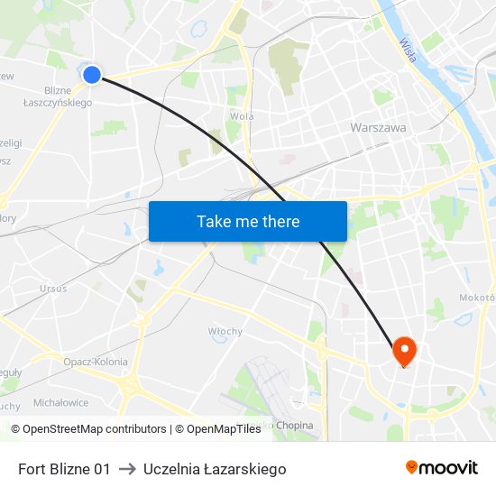 Fort Blizne to Uczelnia Łazarskiego map