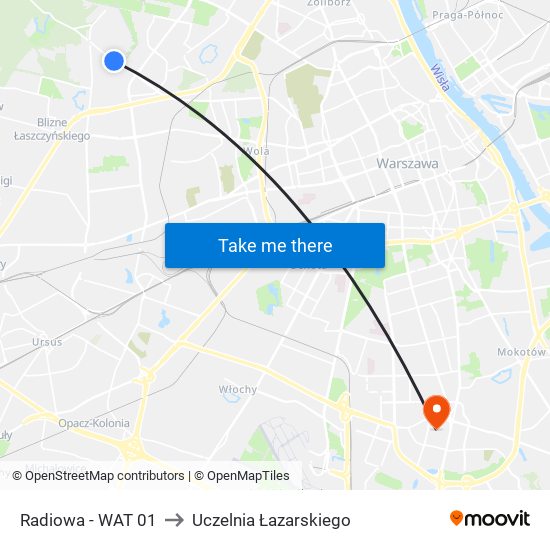 Radiowa - WAT 01 to Uczelnia Łazarskiego map
