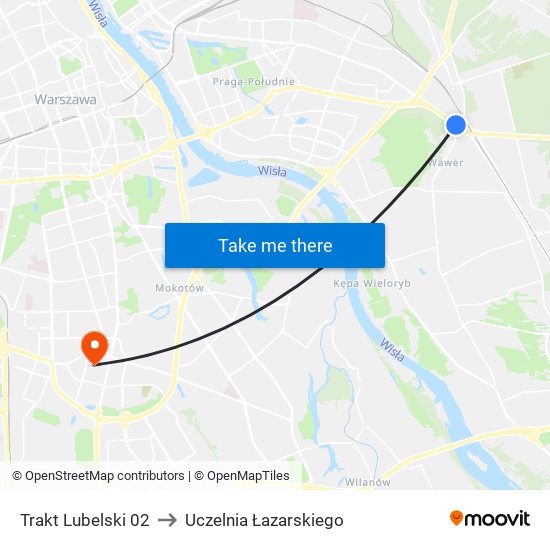 Trakt Lubelski to Uczelnia Łazarskiego map