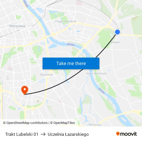 Trakt Lubelski 01 to Uczelnia Łazarskiego map