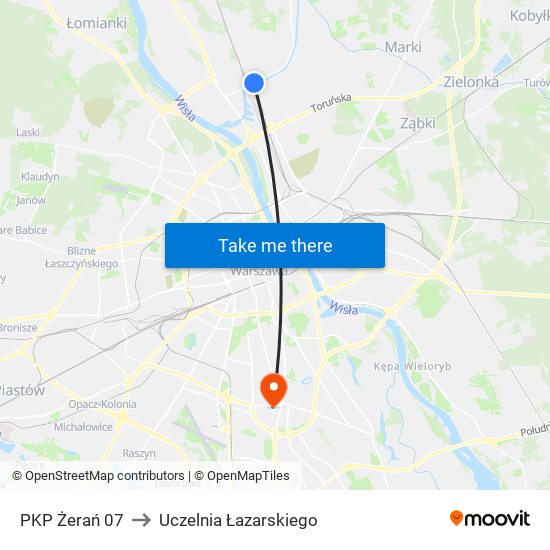 PKP Żerań 07 to Uczelnia Łazarskiego map