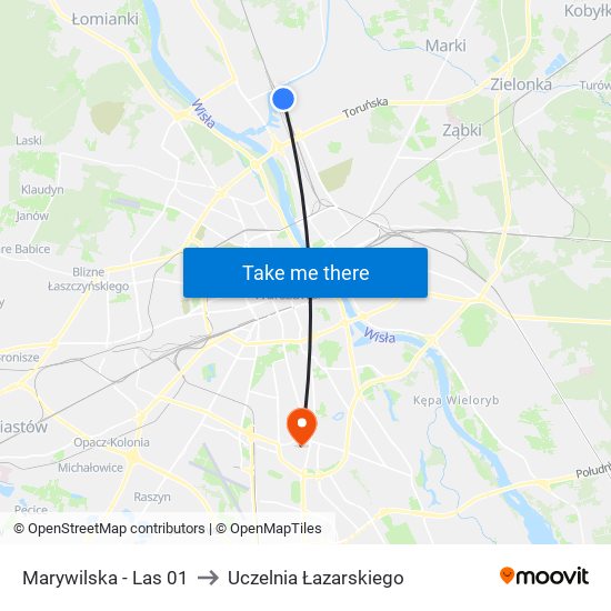 Marywilska-Las to Uczelnia Łazarskiego map