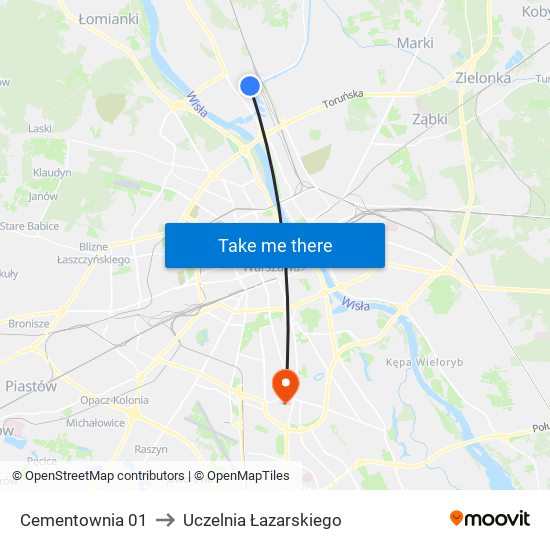 Cementownia to Uczelnia Łazarskiego map