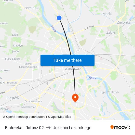 Białołęka - Ratusz 02 to Uczelnia Łazarskiego map