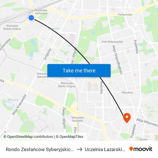Rondo Zesłańców Syberyjskich 02 to Uczelnia Łazarskiego map