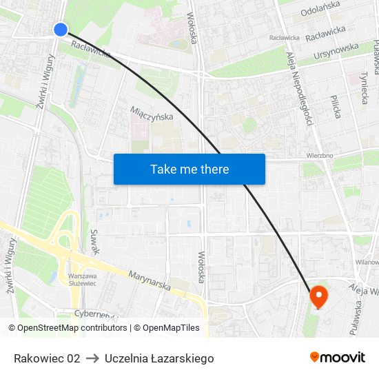 Rakowiec 02 to Uczelnia Łazarskiego map