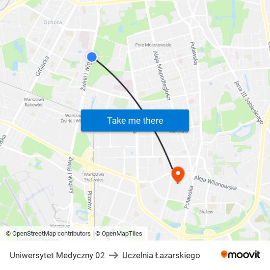 Uniwersytet Medyczny 02 to Uczelnia Łazarskiego map