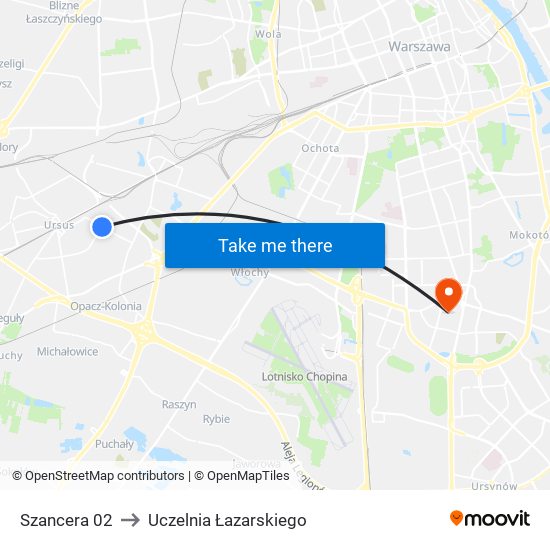 Szancera 02 to Uczelnia Łazarskiego map