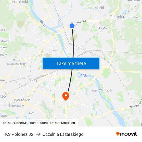 KS Polonez to Uczelnia Łazarskiego map