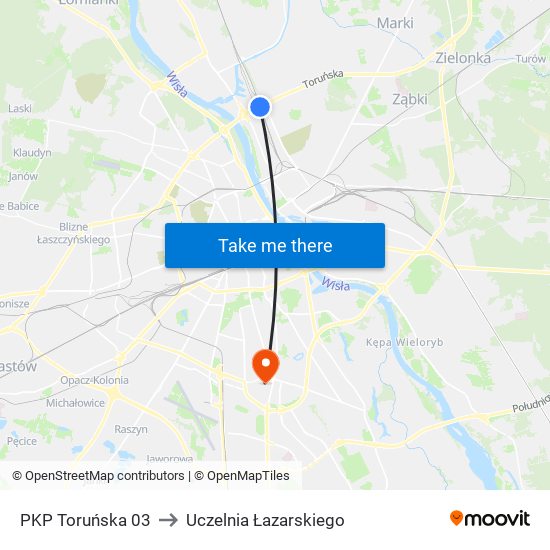 PKP Toruńska 03 to Uczelnia Łazarskiego map