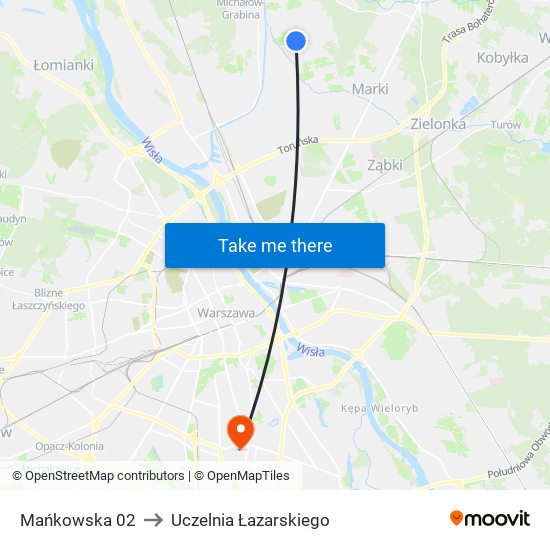 Mańkowska to Uczelnia Łazarskiego map