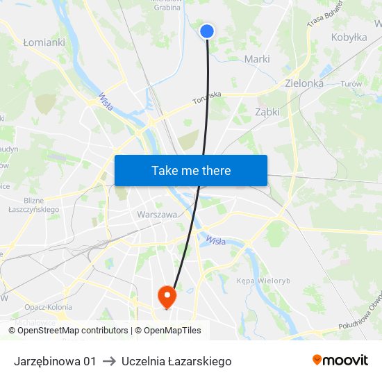 Jarzębinowa to Uczelnia Łazarskiego map