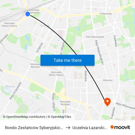 Rondo Zesłańców Syberyjskich 06 to Uczelnia Łazarskiego map