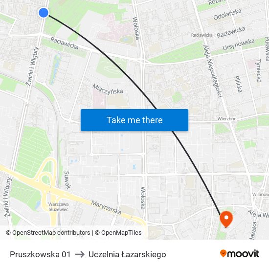 Pruszkowska 01 to Uczelnia Łazarskiego map