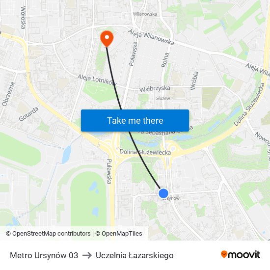 Metro Ursynów 03 to Uczelnia Łazarskiego map