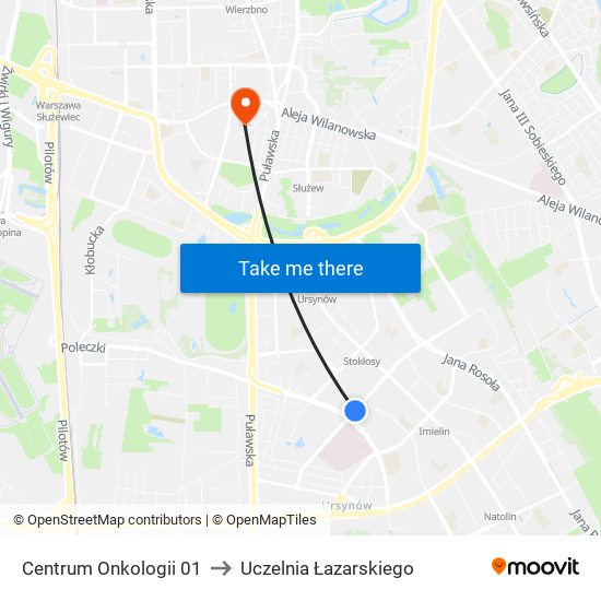 Centrum Onkologii to Uczelnia Łazarskiego map