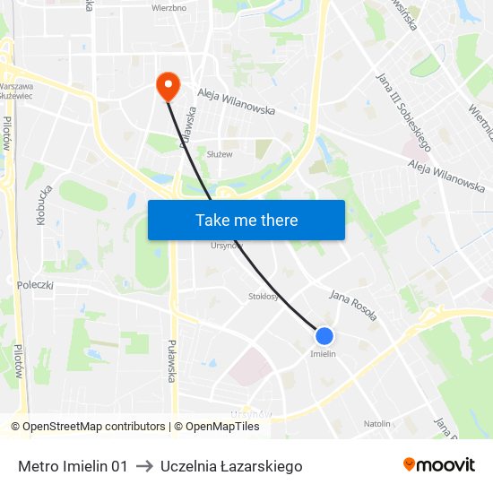 Metro Imielin 01 to Uczelnia Łazarskiego map