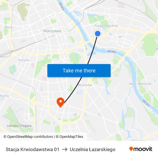 Stacja Krwiodawstwa 01 to Uczelnia Łazarskiego map