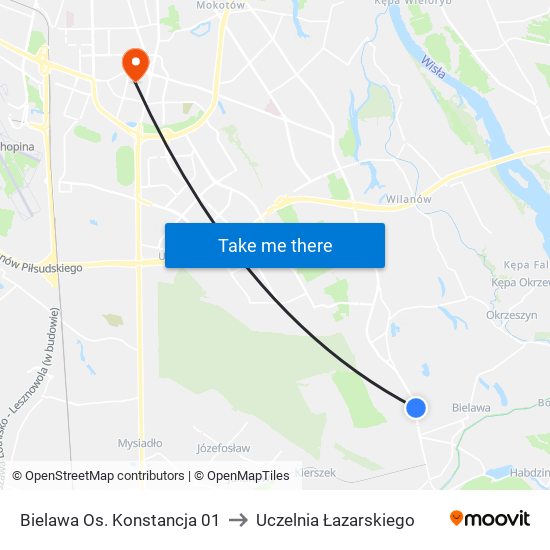 Bielawa Os. Konstancja 01 to Uczelnia Łazarskiego map