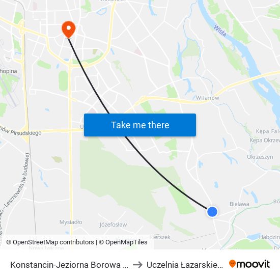 Konstancin-Jeziorna Borowa to Uczelnia Łazarskiego map