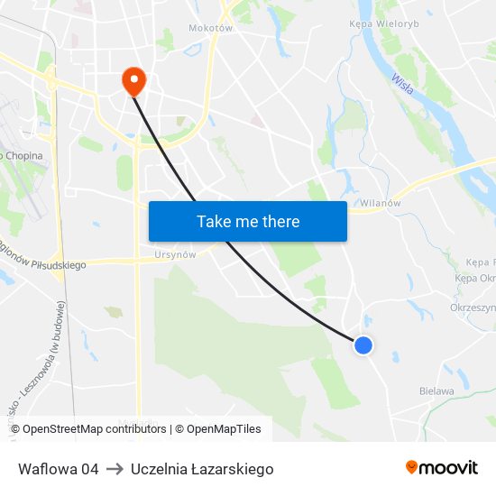 Waflowa to Uczelnia Łazarskiego map