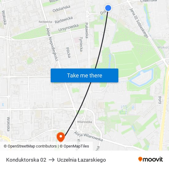 Konduktorska 02 to Uczelnia Łazarskiego map