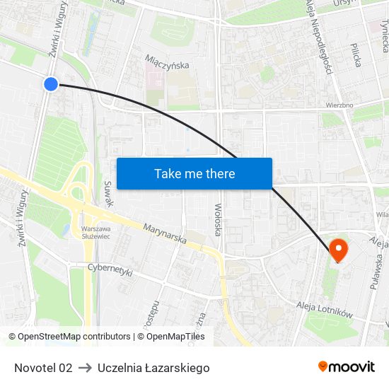 Novotel 02 to Uczelnia Łazarskiego map