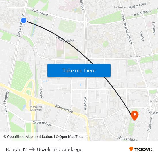Baleya 02 to Uczelnia Łazarskiego map