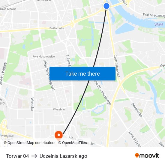 Torwar 04 to Uczelnia Łazarskiego map