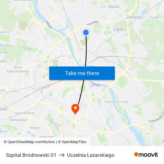 Szpital Bródnowski 01 to Uczelnia Łazarskiego map