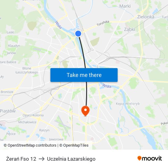 Żerań Fso to Uczelnia Łazarskiego map