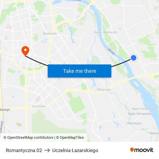 Romantyczna 02 to Uczelnia Łazarskiego map