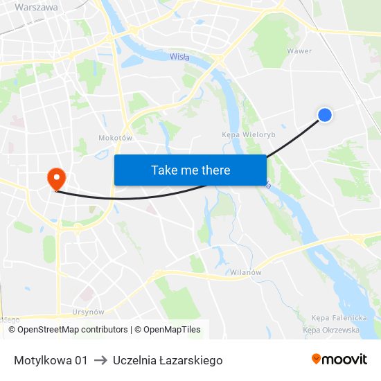 Motylkowa to Uczelnia Łazarskiego map