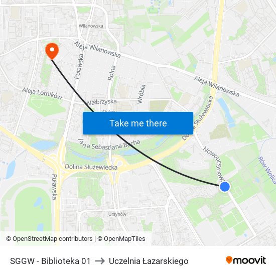 SGGW - Biblioteka 01 to Uczelnia Łazarskiego map