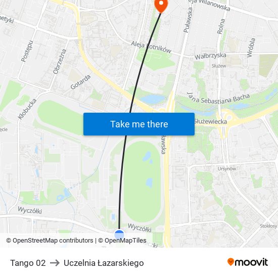Tango 02 to Uczelnia Łazarskiego map