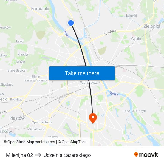 Milenijna 02 to Uczelnia Łazarskiego map