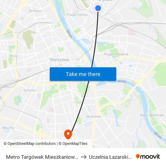 Metro Targówek Mieszkaniowy 01 to Uczelnia Łazarskiego map