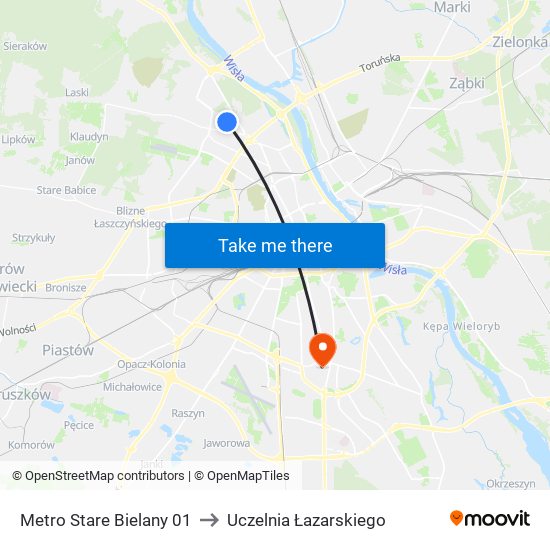 Metro Stare Bielany 01 to Uczelnia Łazarskiego map