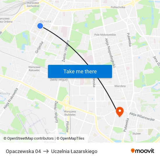Opaczewska 04 to Uczelnia Łazarskiego map