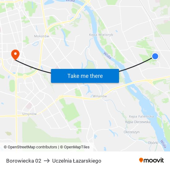 Borowiecka to Uczelnia Łazarskiego map