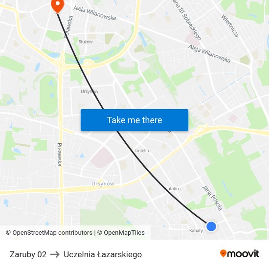 Zaruby to Uczelnia Łazarskiego map