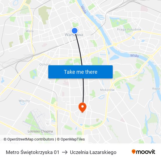 Metro Świętokrzyska 01 to Uczelnia Łazarskiego map