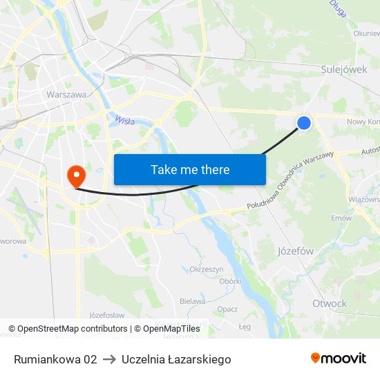 Rumiankowa 02 to Uczelnia Łazarskiego map