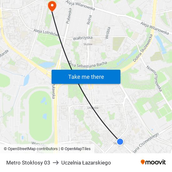 Metro Stokłosy 03 to Uczelnia Łazarskiego map