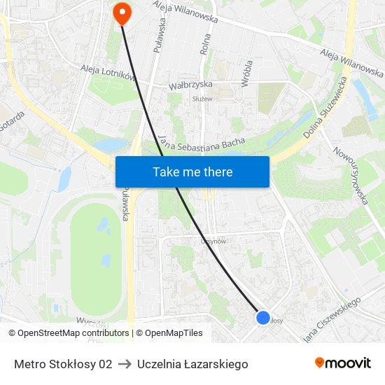 Metro Stokłosy 02 to Uczelnia Łazarskiego map