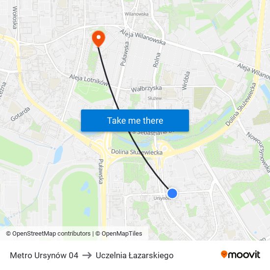 Metro Ursynów 04 to Uczelnia Łazarskiego map