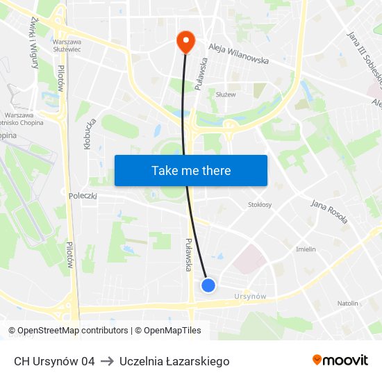 CH Ursynów 04 to Uczelnia Łazarskiego map