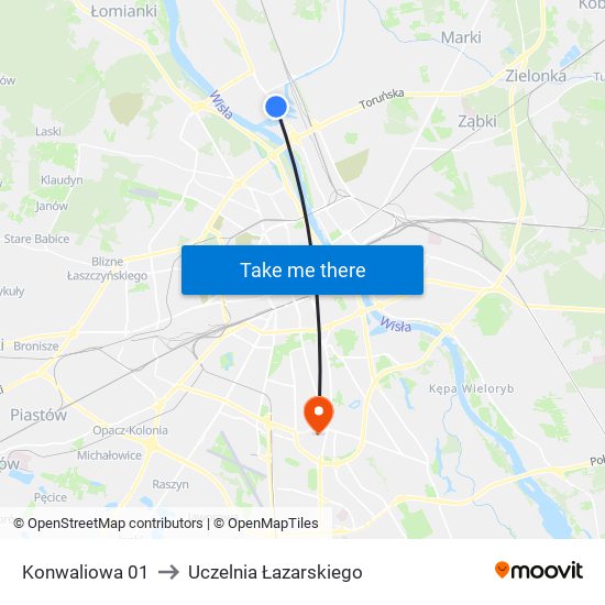 Konwaliowa to Uczelnia Łazarskiego map